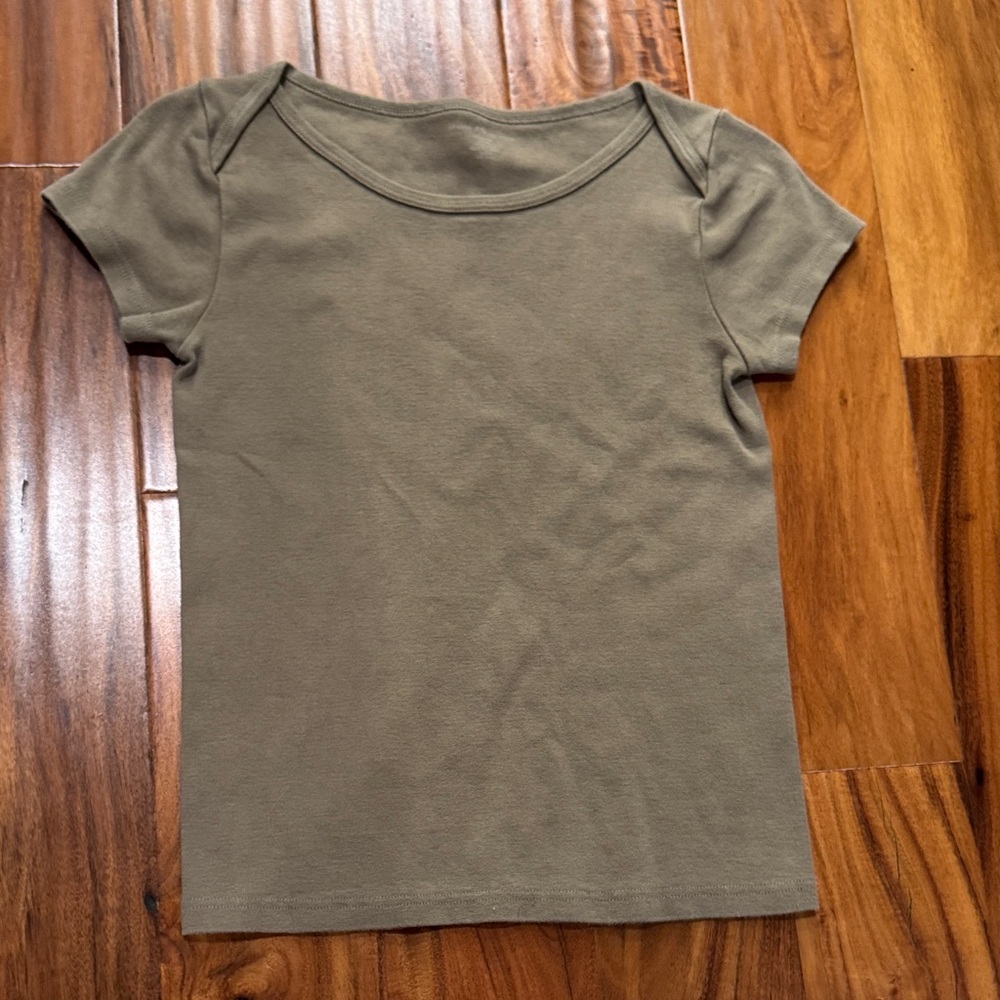 Brandy Melville Khaki Short Sleeve Top